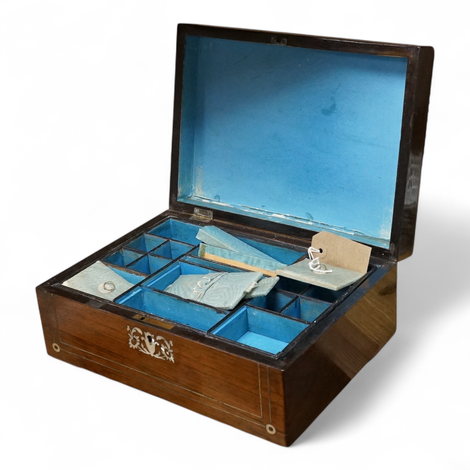 A 19th century rosewood and mother of pearl inlaid work box, 28cm high